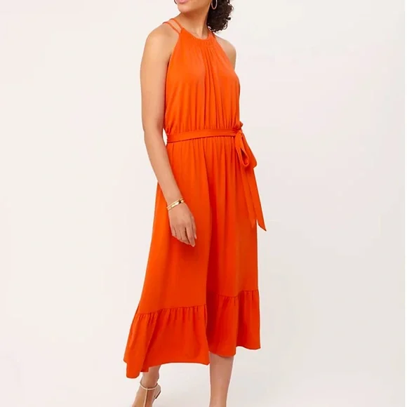LOFT | Dresses | Loft Petite Flounce Halter Midi Dress | Poshmark